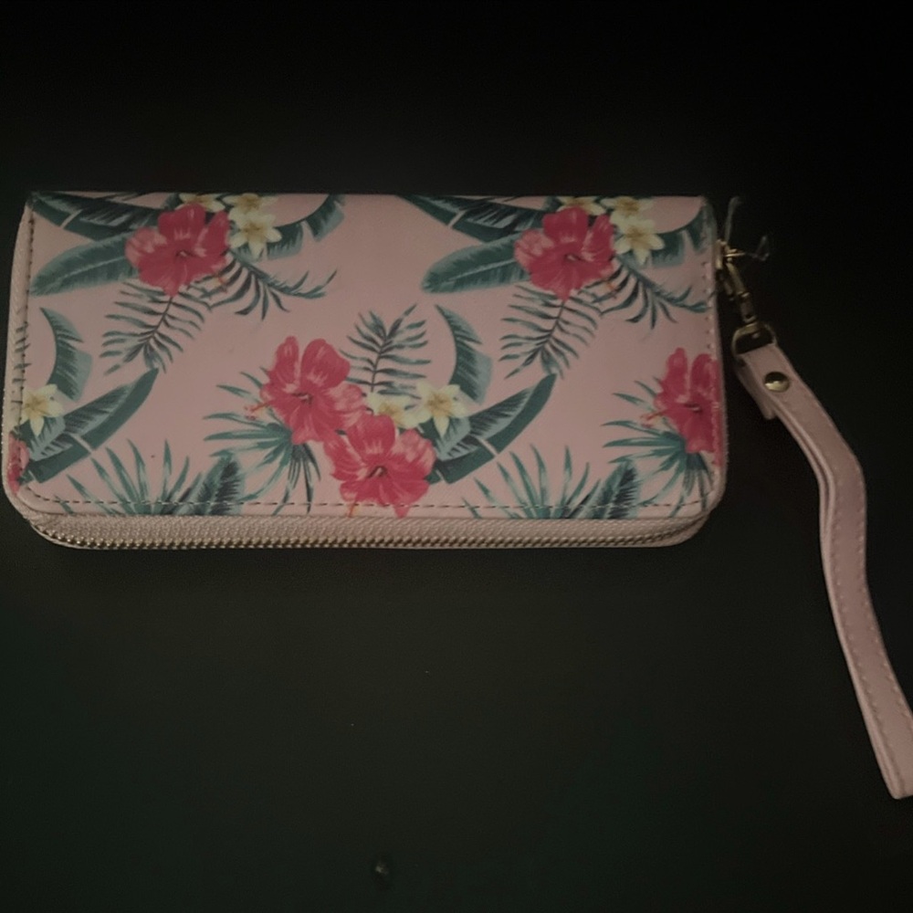 Women’s Wallet Tropical Floral Pink Wristlet Wallet